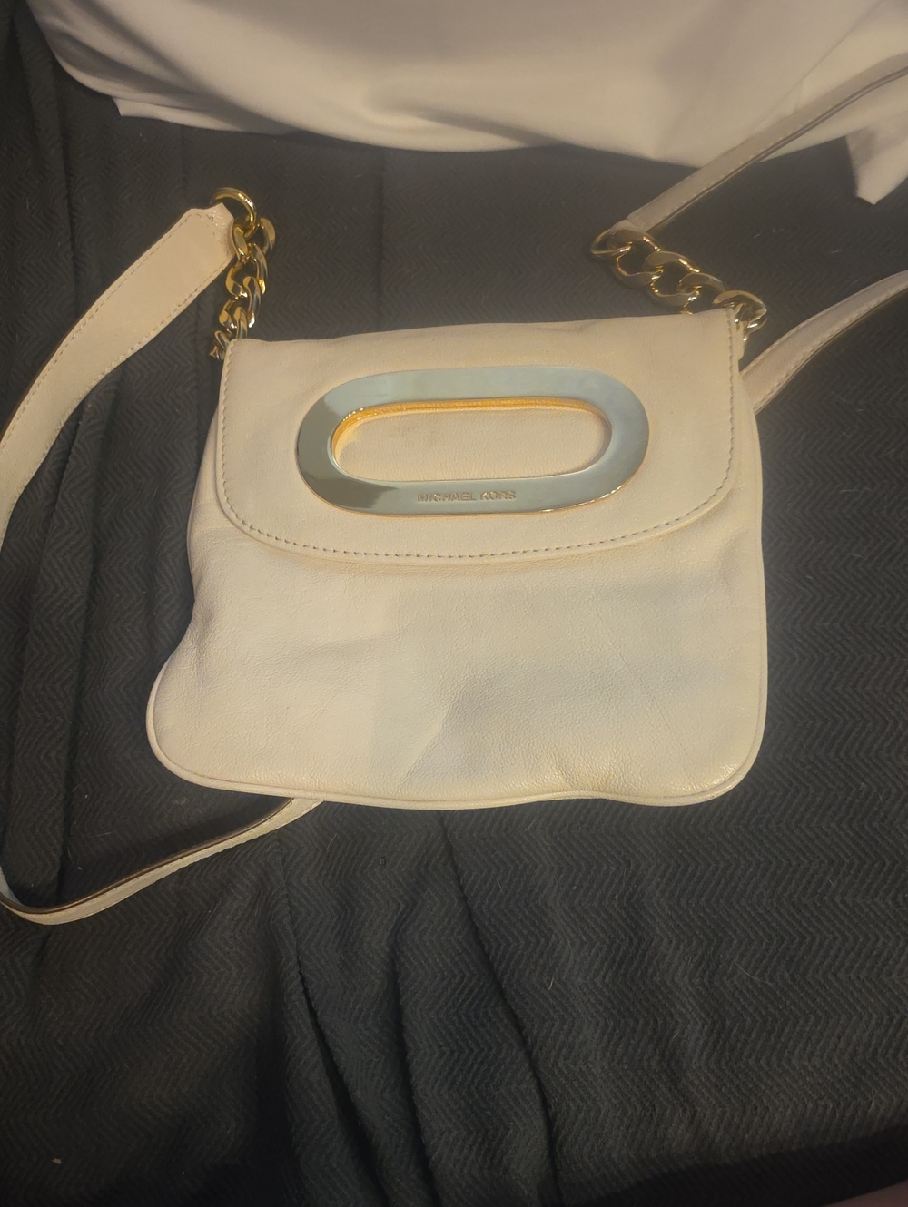 Michael Kors Cream Leather Crossbody Bag with Gold Accent